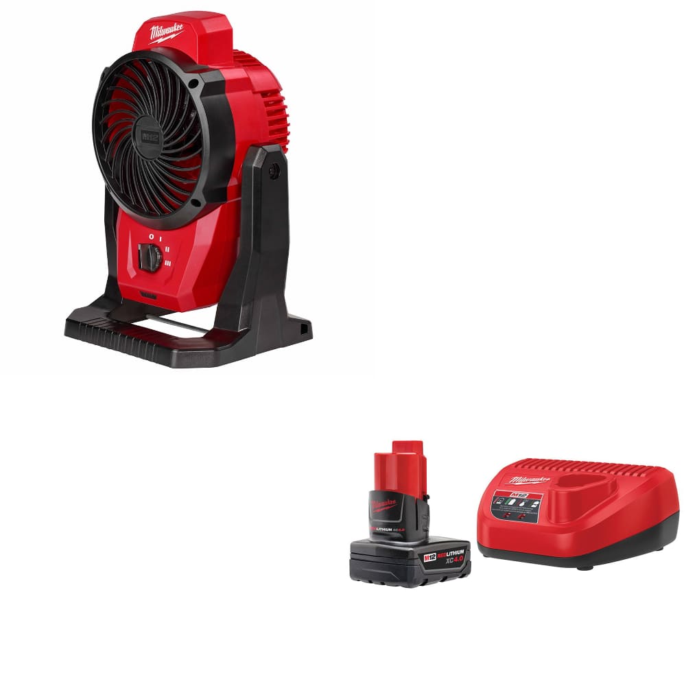 Milwaukee 0820-20 M12 Mounting Fan W/ 48-59-2440 M12 XC4.0 Starter Kit