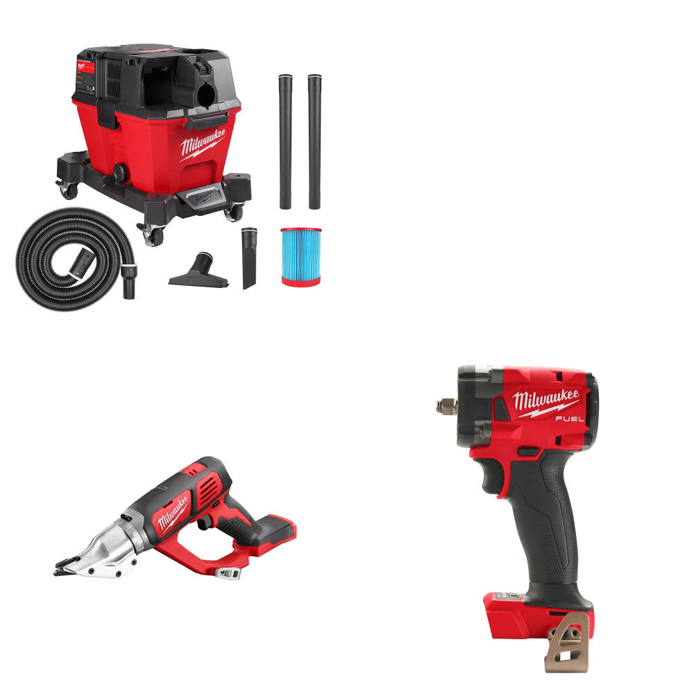 Milwaukee 0910-20 Wet/Dry Vac Kit W/ 2635-20 Shear and 2854-20 Impact Wrench