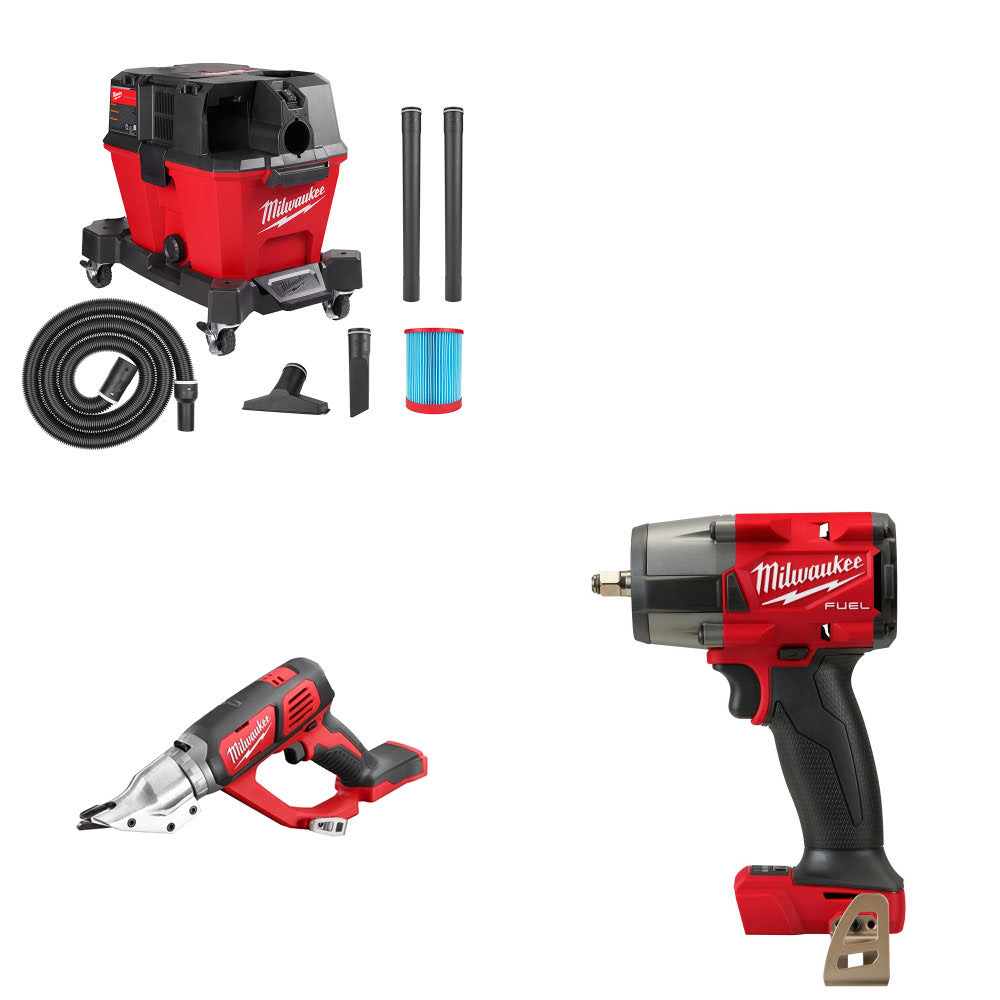Milwaukee 0910-20 Wet/Dry Vac Kit W/ 2635-20 Shear and 2960-20 Impact Wrench