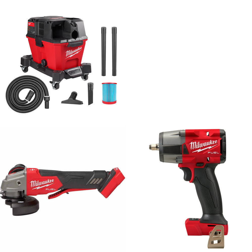 Milwaukee 0910-20 Wet/Dry Vac Kit W/ 2888-20 Grinder and 2960-20 Impact Wrench
