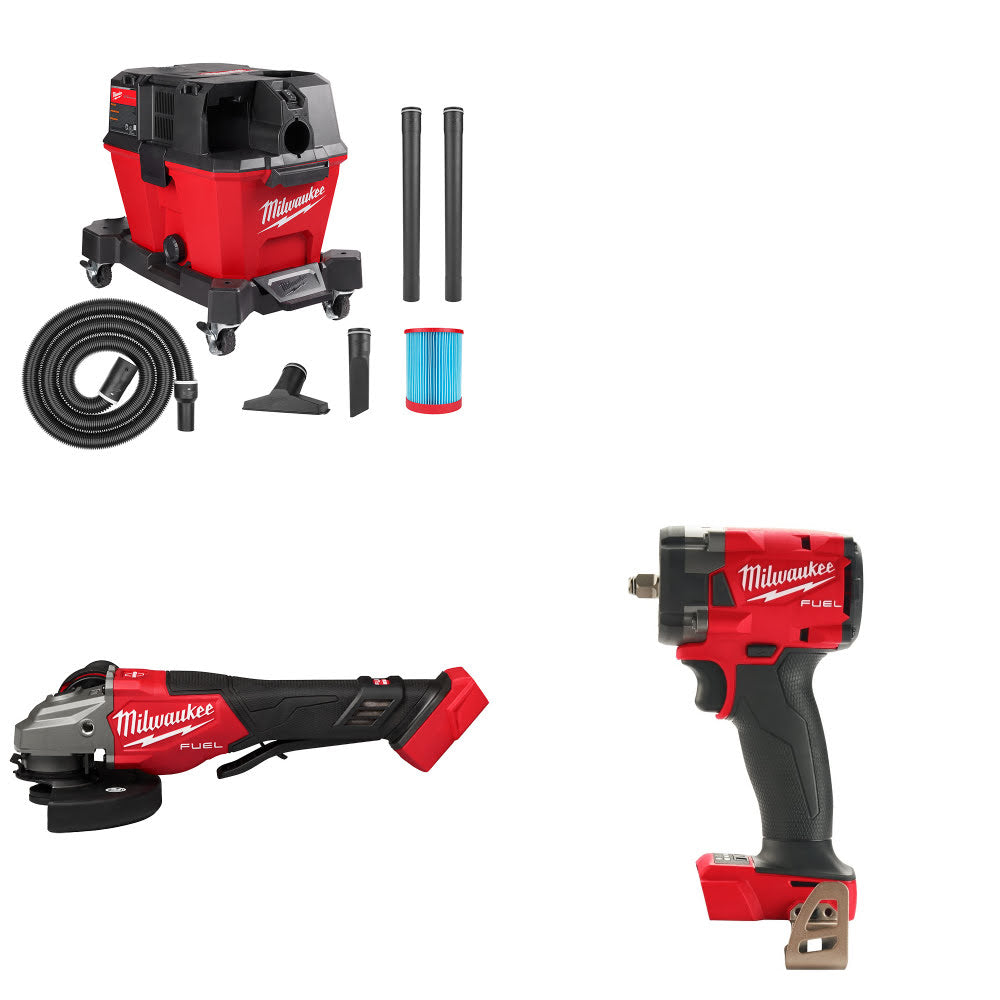 Milwaukee 0910-20 Wet/Dry Vac Kit W/ 3670-20 Grinder and 2854-20 Impact Wrench