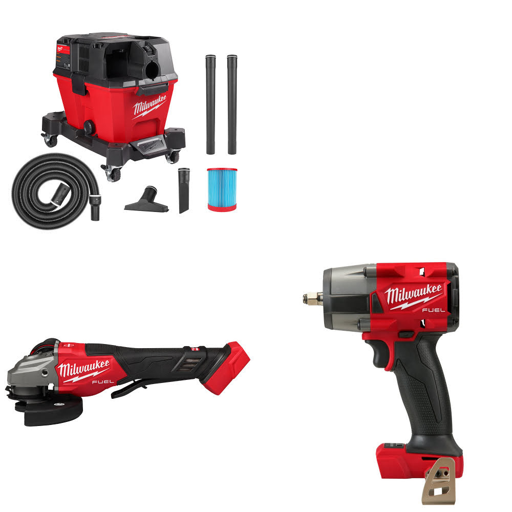Milwaukee 0910-20 Wet/Dry Vac Kit W/ 3670-20 Grinder and 2960-20 Impact Wrench