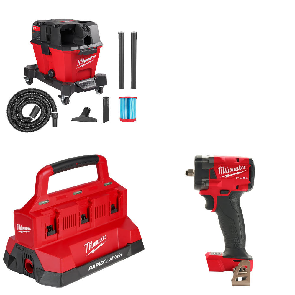 Milwaukee 0910-20 Wet/Dry Vac Kit W/ 48-59-1809 Charger and 2854-20 Impact Wrench