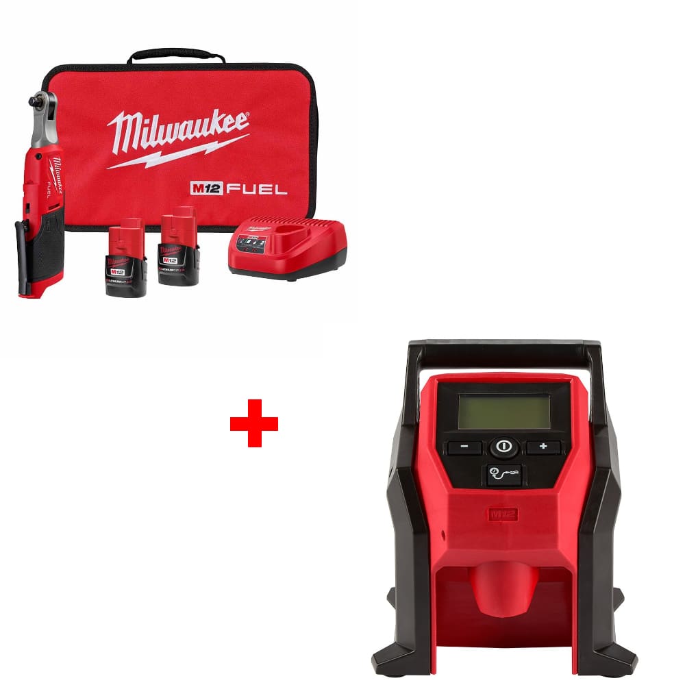 Milwaukee 2567-22 M12 FUEL 3/8" Ratchet Kit w/ FREE 2475-20 M12 Compact Inflator