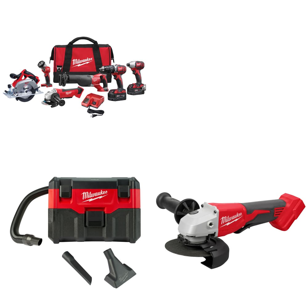 Milwaukee 2696-26 M18 6-Tool Combo Kit W/ FREE 0880-20 18V Vacuum & Grinder