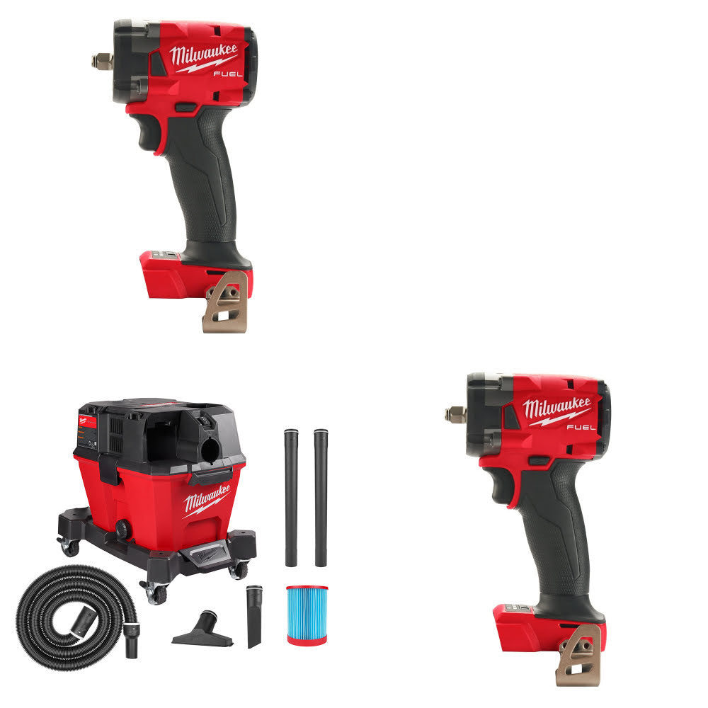 Milwaukee 2854-20 3/8" Impact Wrench, 2 Pack Kit W/ 0910-20 6 Gal Vac