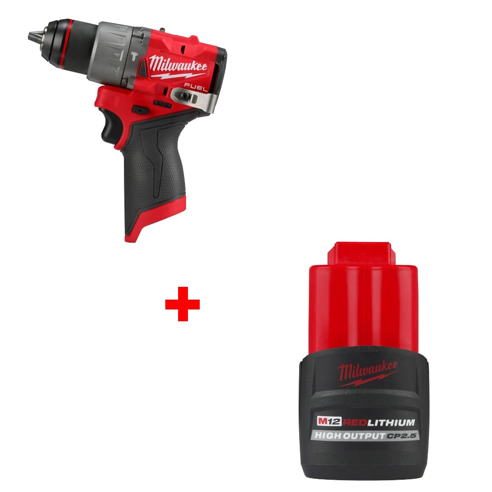 Milwaukee 3404-20 M12 FUEL 1/2" Drill/Driver w/ 48-11-2425 M12 Battery Pack