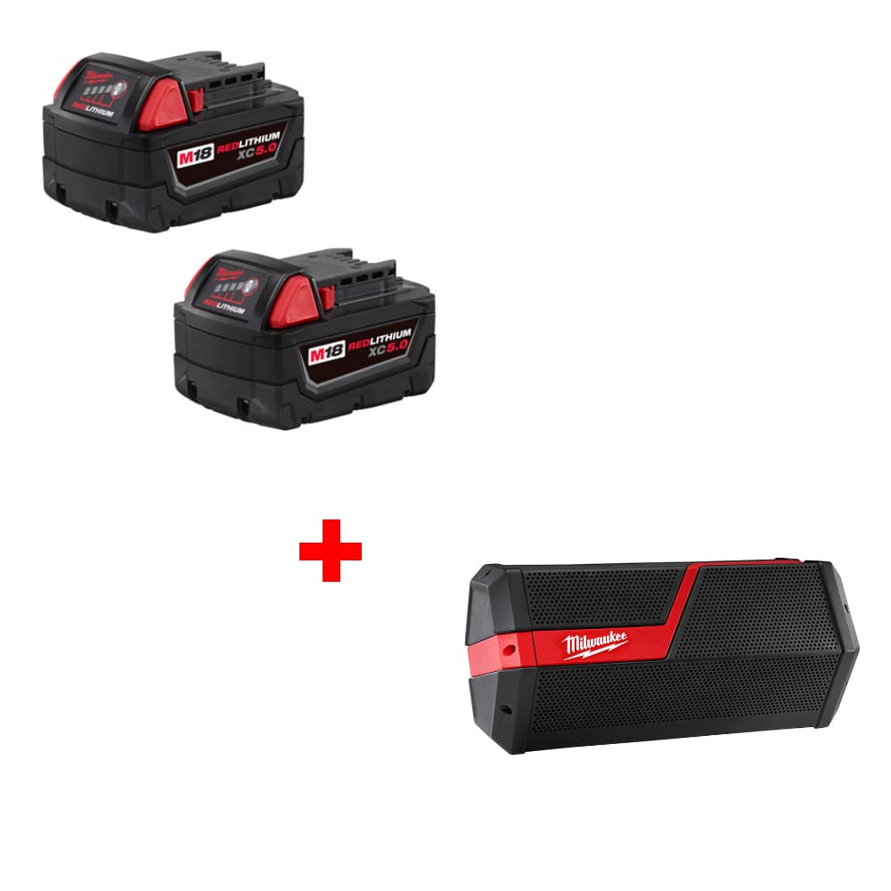 Milwaukee 48-11-1852 M18 XC5.0 Battery 2 Pack w/ FREE 2891-20 Jobsite Speaker