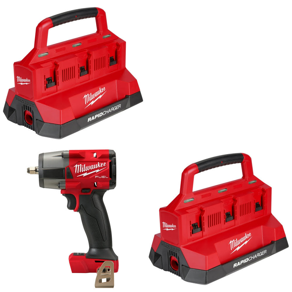 Milwaukee M18 PACKOUT Six Bay Charger, 2 Pack Kit W/ 2960-20 Impact Wrench