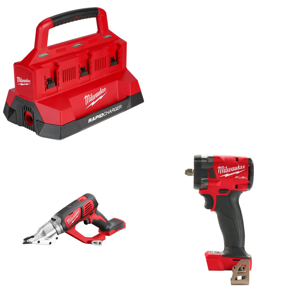 Milwaukee M18 PACKOUT Six Bay Charger Kit W/ 2635-20 Shear and 2854-20 Impact