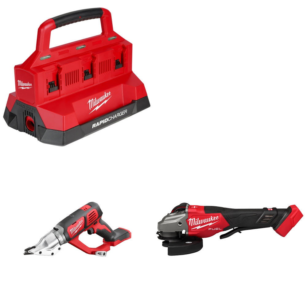 Milwaukee M18 PACKOUT Six Bay Charger Kit W/ 2635-20 Shear and 3670-20 Grinder