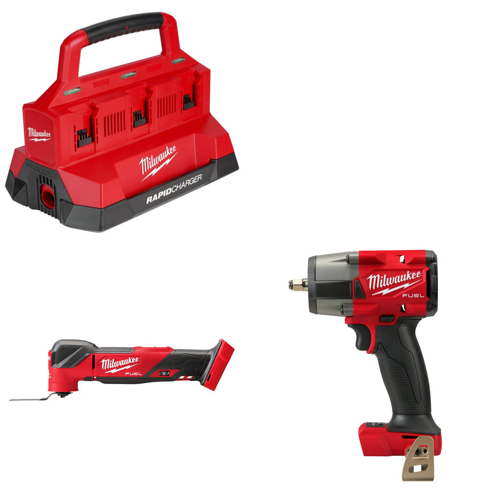 Milwaukee M18 PACKOUT Six Bay Charger Kit W/ Oscillating Multi-Tool and 3/8" Impact Wrench