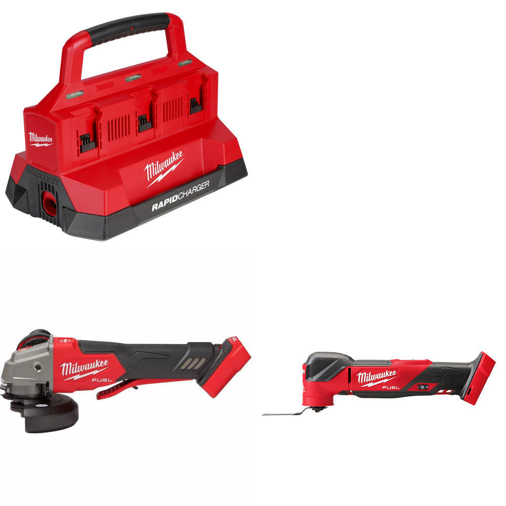 Milwaukee M18 PACKOUT Six Bay Charger Kit W/ 2888-20 Grinder and 2836-20 Multi-Tool