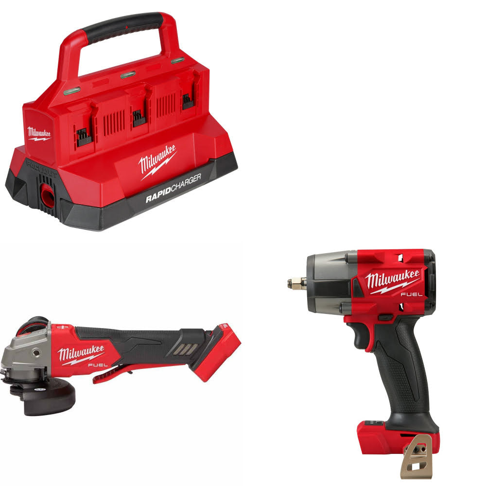 Milwaukee M18 PACKOUT Six Bay Charger Kit W/ 2888-20 Grinder and 2960-20 Wrench