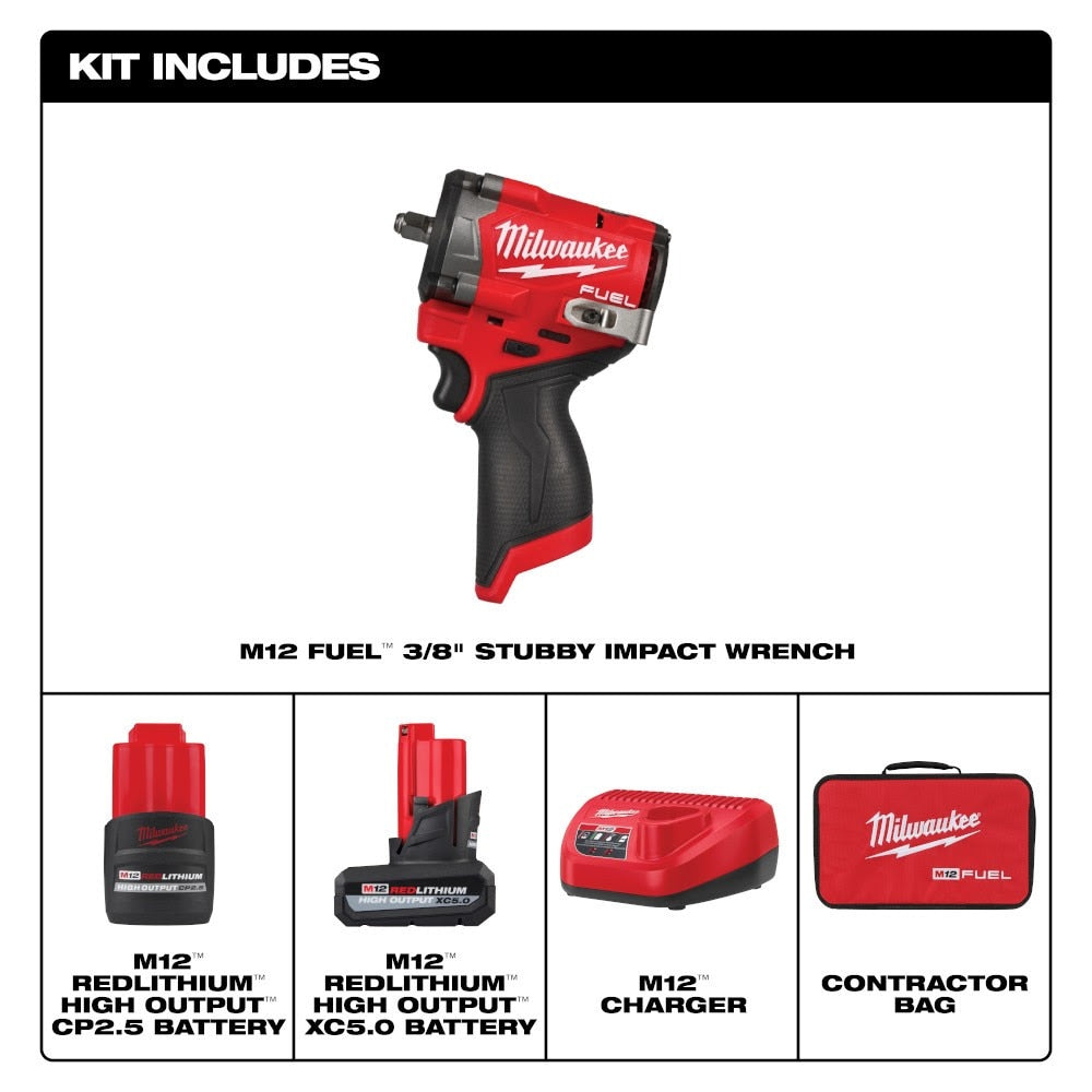 Milwaukee 2562-22 M12 FUEL Stubby 3/8" Impact Wrench Kit - 2