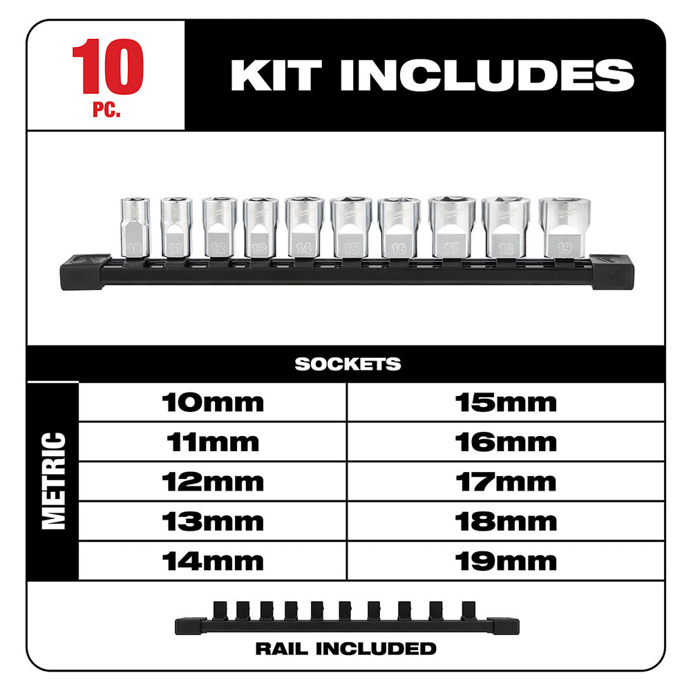 Milwaukee 48-22-9503 3/8" Drive 10pc Socket Set - Metric - 2