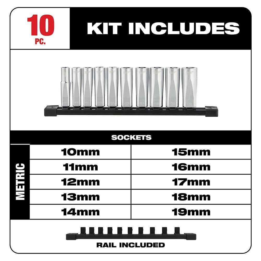 Milwaukee 48-22-9505 3/8" Drive 10pc Deep Well Socket Set - Metric - 2
