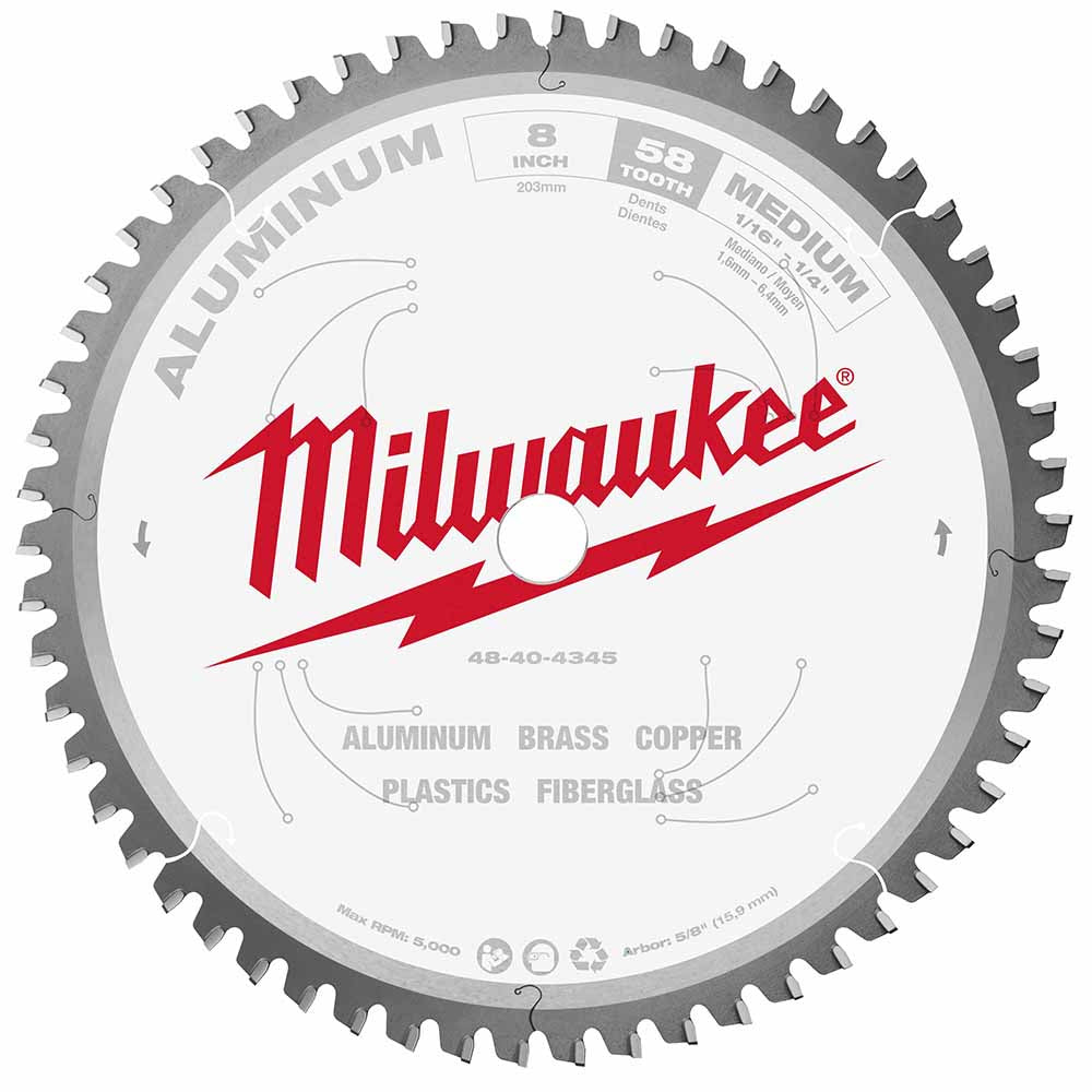 Milwaukee 48-40-4345 8" 58T ALUMINUM CSB, 5/8" - 2