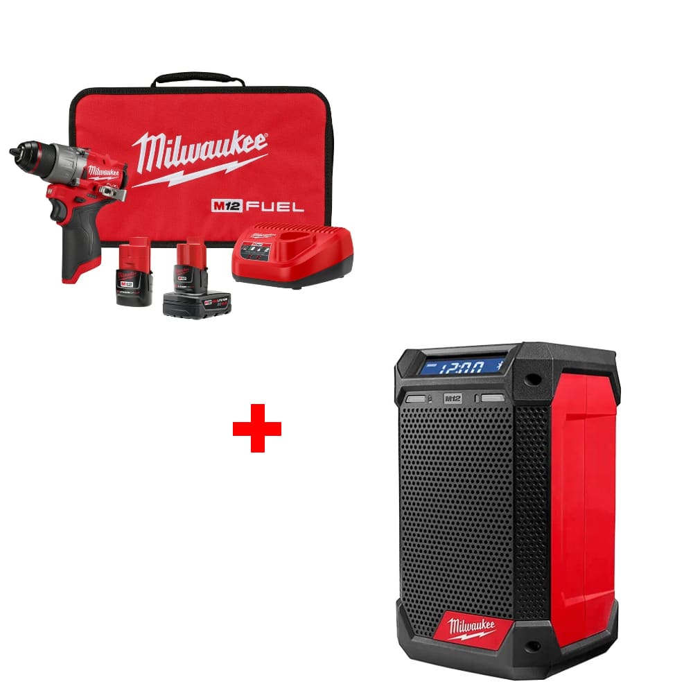 Milwaukee 2567-22 M12 FUEL 3/8" Ratchet Kit w/ 2951-20 M12 Radio + Charger