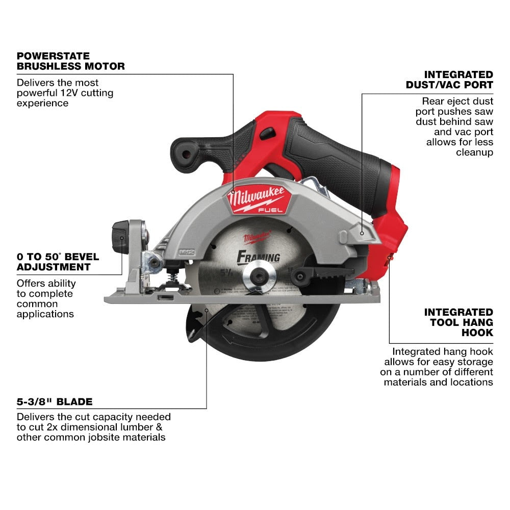 Milwaukee 2521-20 M12 FUEL 5-3/8" Circular Saw - 3